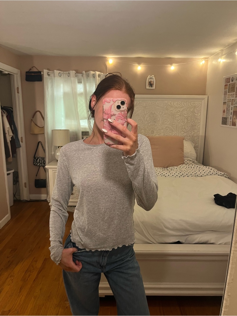 H&M Light Gray Ribbed Long-Sleeve Tee